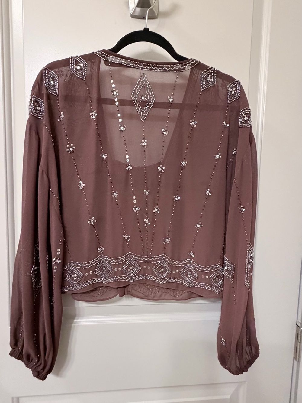 Zara Brown Beaded Sheer Embellished Blouse - Picture 3 of 4